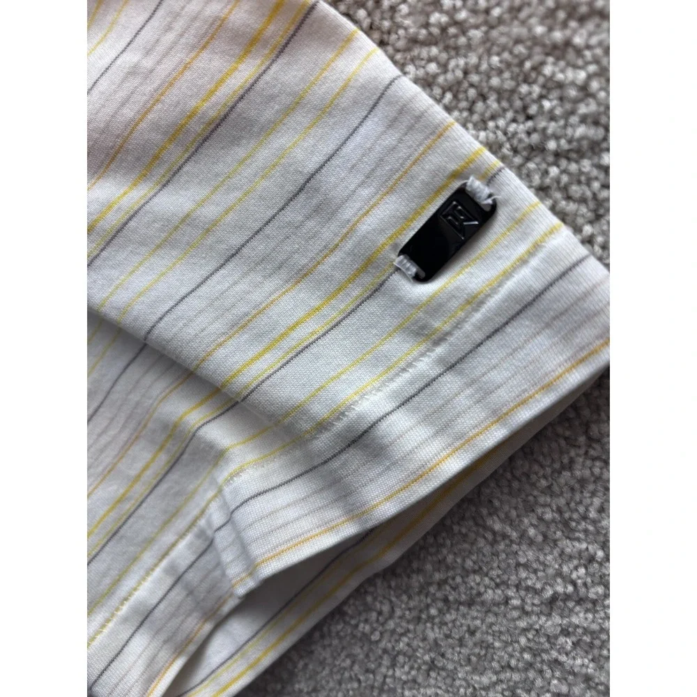 Nike Tiger Woods Golf Polo Shirt Men Large White Yellow Whistling Straits Stripe